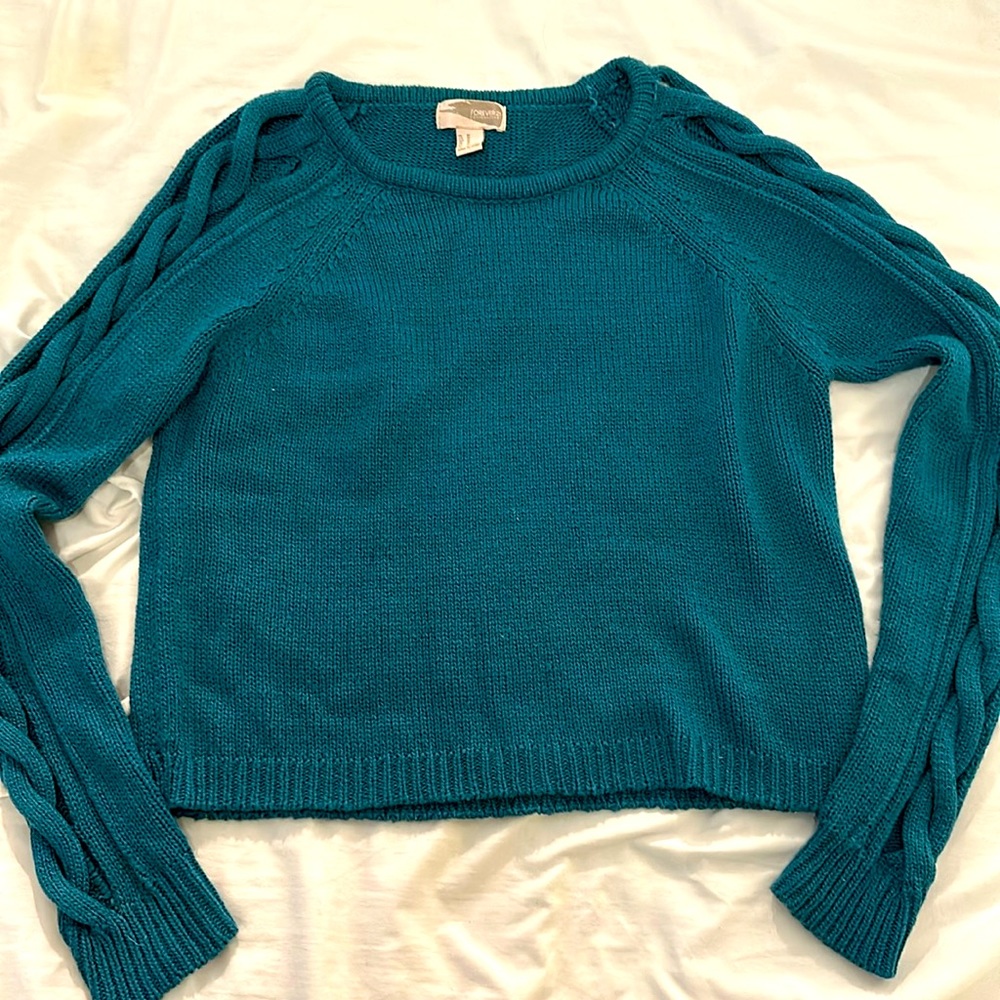 teal crop top sweater